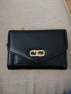 Black Women's Leather Wallet with Gold Hardware